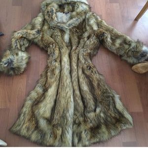 Faux Fox Full Length Coat /with hood